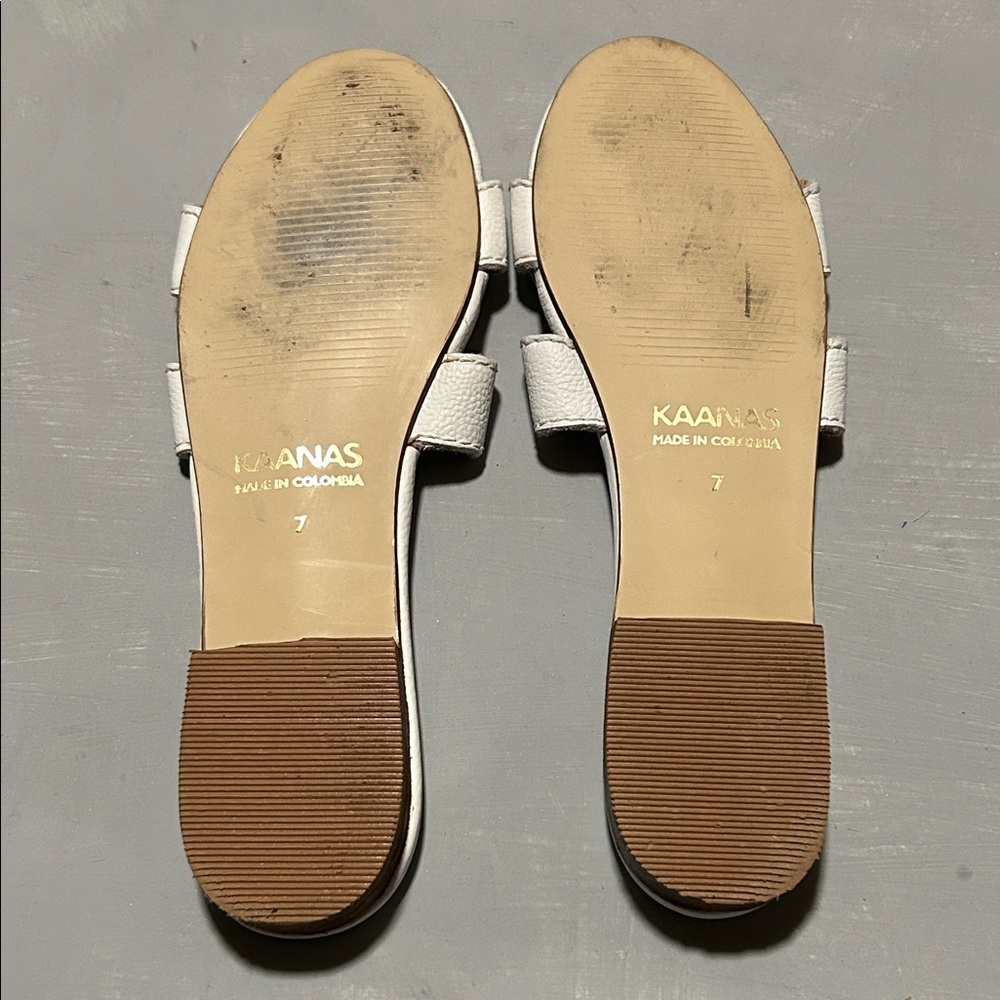Kaanas Santorini White Leather Women's  Flats Slide Sandals, Size 7 - Picture 6 of 11